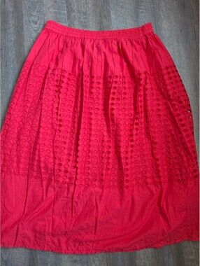 Jennifer & Grace Red Eyelet Midi Skirt XL